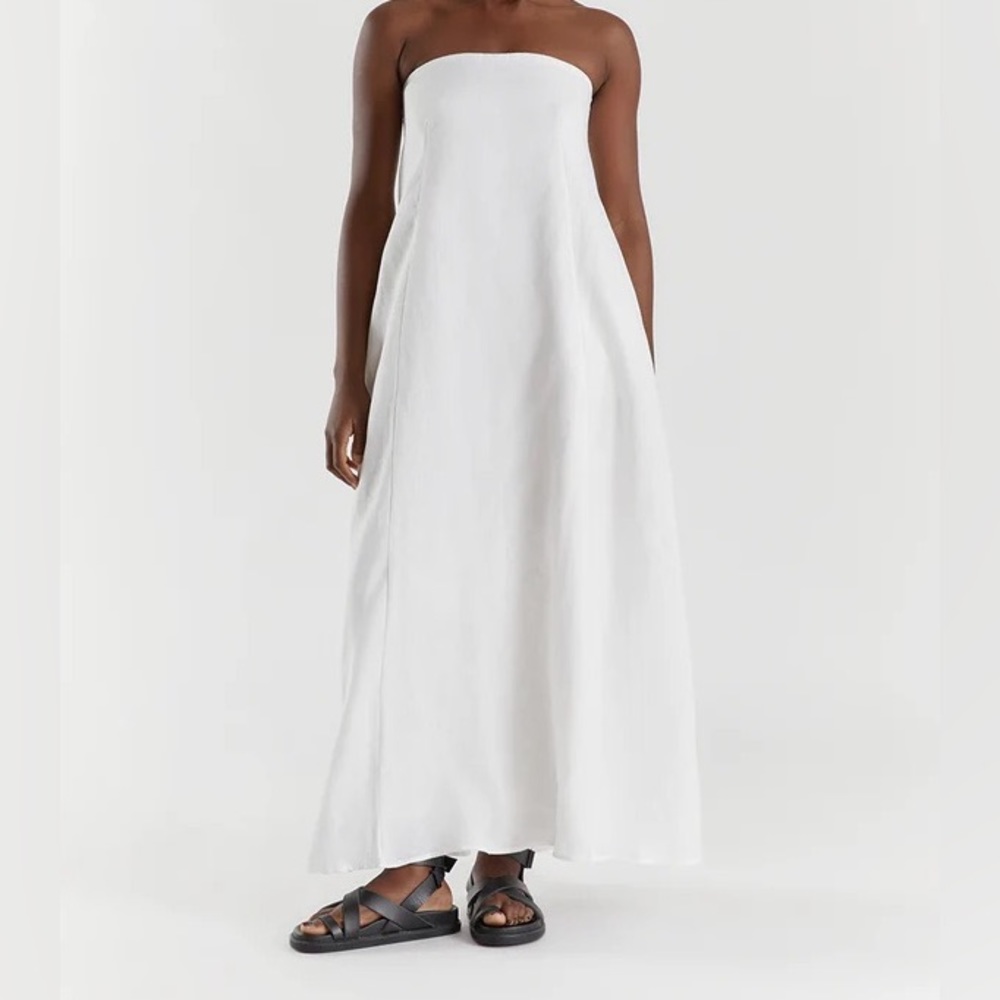 Karney white linen strapless dress
